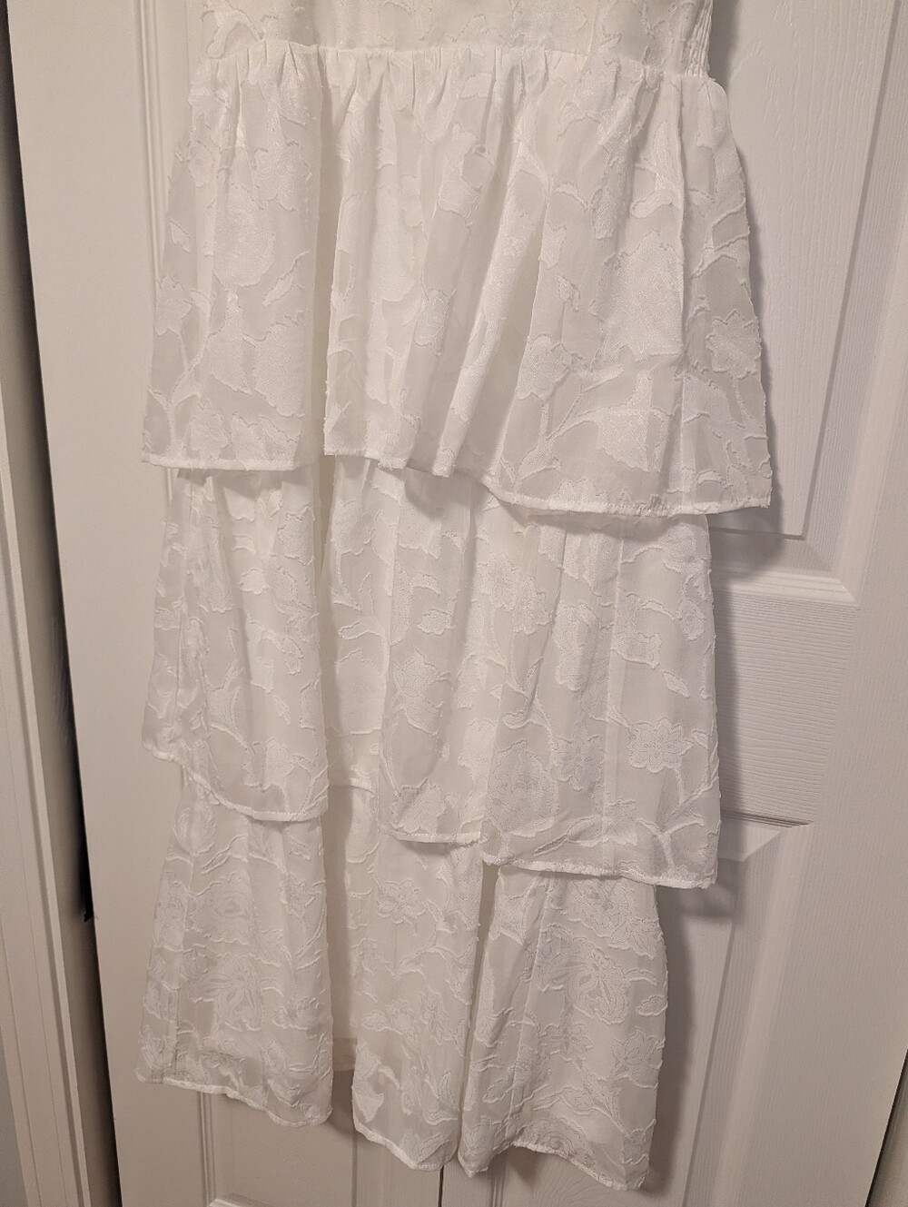 Lulus Grace And Beauty White Burnout Floral Print Tiered Dress - Size M - Picture 7 of 8
